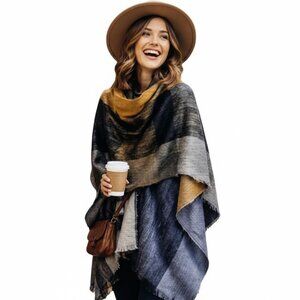 Soft Chenille Poncho Shawl Womens Large New